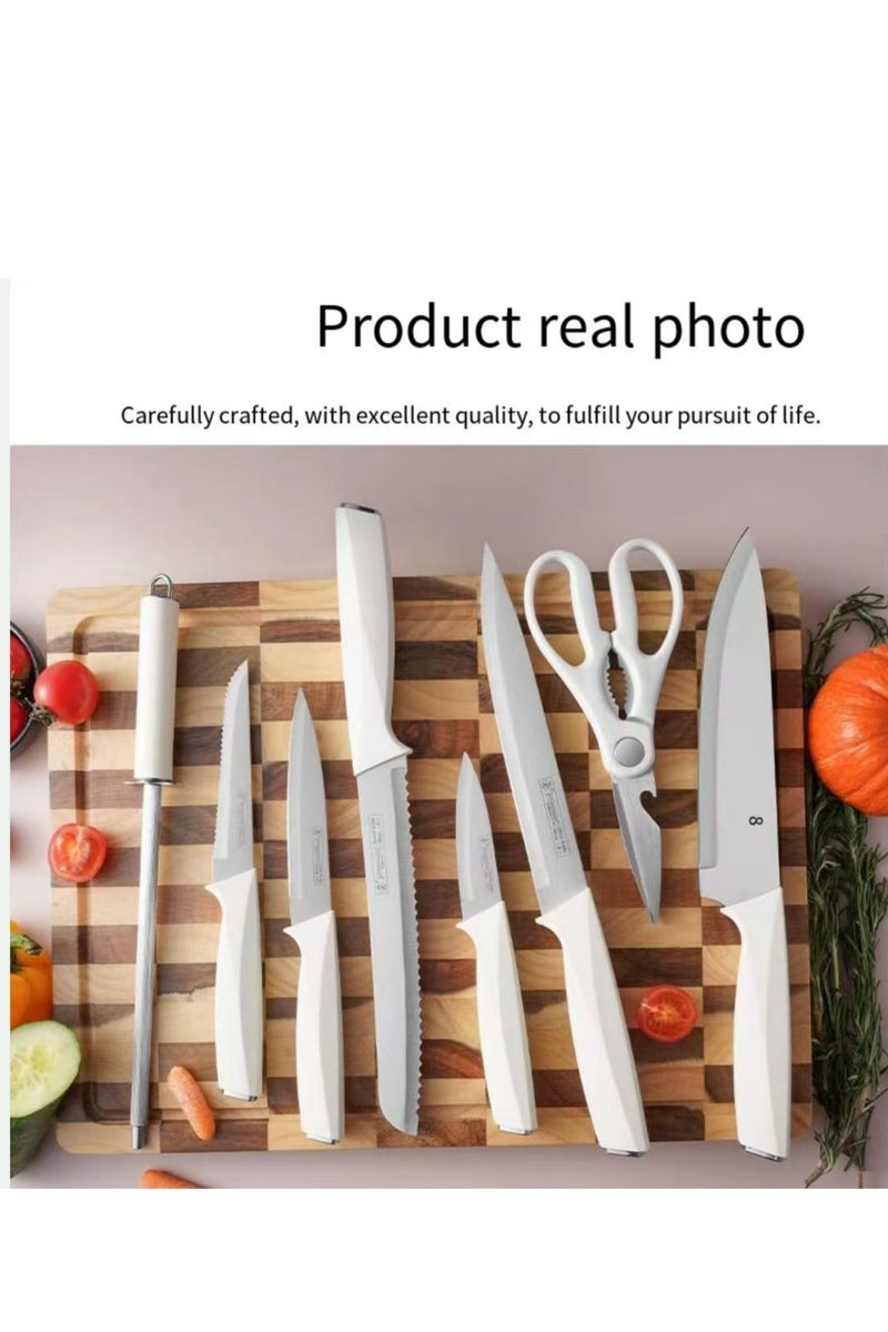 14-Piece High Carbon Stainless Steel Kitchen Knife Set with Sharpener and Pinewood Block, white - Image 2