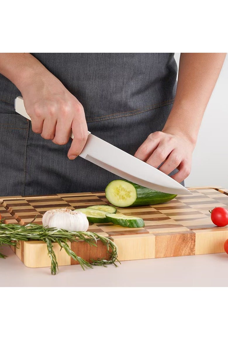 14-Piece High Carbon Stainless Steel Kitchen Knife Set with Sharpener and Pinewood Block, white - Image 3