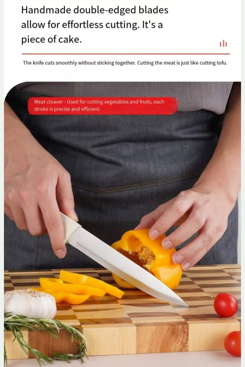 14-Piece High Carbon Stainless Steel Kitchen Knife Set with Sharpener and Pinewood Block, white - Image 4