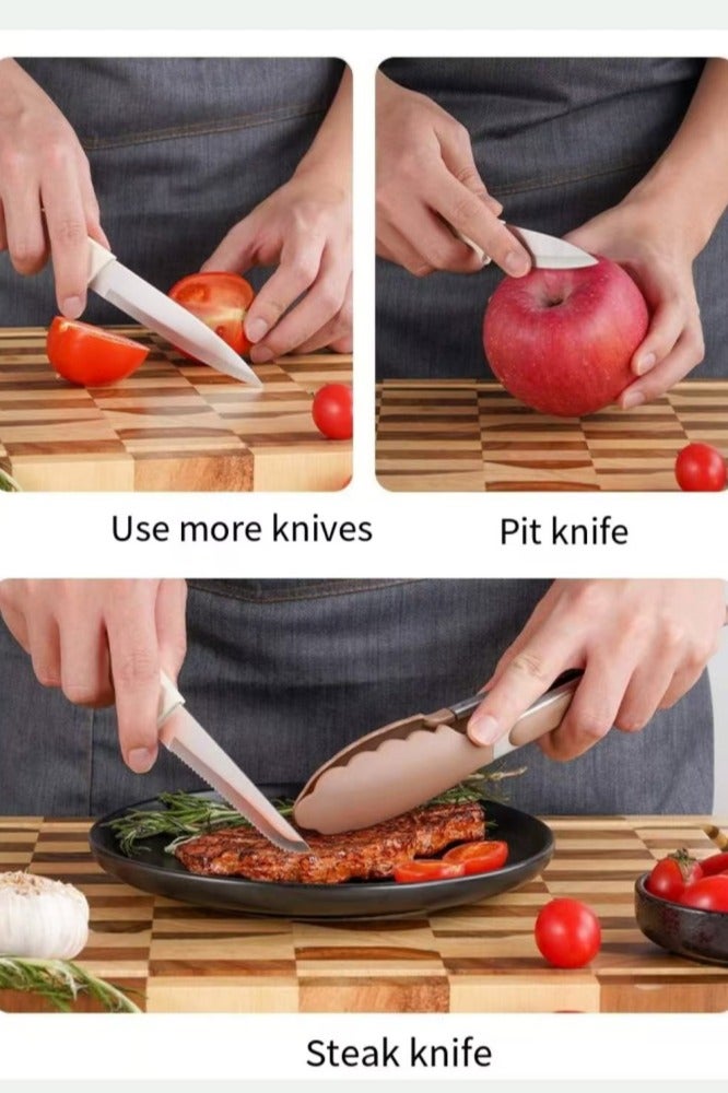 14-Piece High Carbon Stainless Steel Kitchen Knife Set with Sharpener and Pinewood Block, white - Image 5