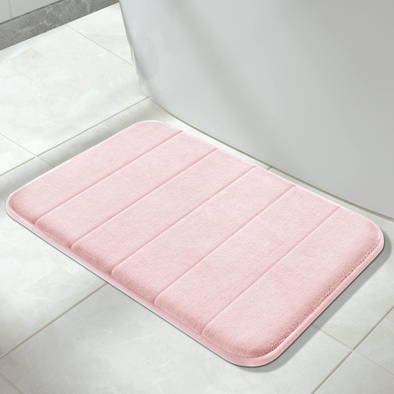 Yimobra Memory Foam Bath Mat Rug 24 x 17 Inches Comfortable Soft NonSlip Super Absorbent Quick Drying Bathroom Rug for Floor Tub  Shower Machine Washable Thick Soft Pink