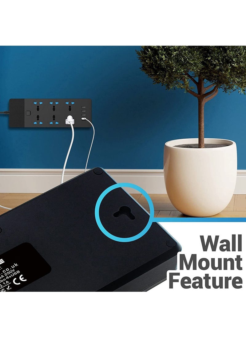Arabest - موزع طاقة عالمي مع سلك تمديد، محول جدار شامل مع 4 (3.1A) مركز USB و6 مخرج طاقة ذكي محمي من ارتفاع الجهد، كابل موصل بالمملكة المتحدة (5م/16.5قدم) للاستخدام المنزلي والمكتبي - Image 1