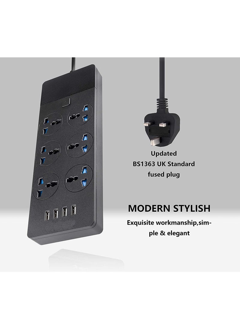 Arabest - موزع طاقة عالمي مع سلك تمديد، محول جدار شامل مع 4 (3.1A) مركز USB و6 مخرج طاقة ذكي محمي من ارتفاع الجهد، كابل موصل بالمملكة المتحدة (5م/16.5قدم) للاستخدام المنزلي والمكتبي - Image 1