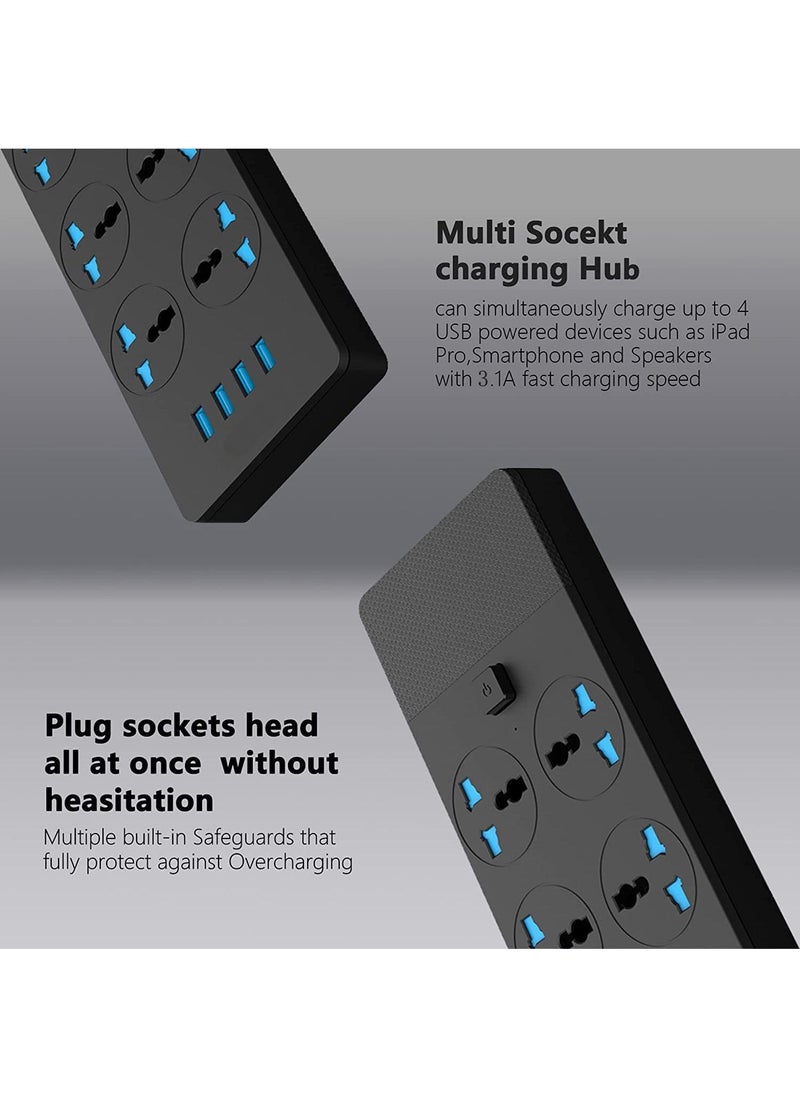 Arabest - موزع طاقة عالمي مع سلك تمديد، محول جدار شامل مع 4 (3.1A) مركز USB و6 مخرج طاقة ذكي محمي من ارتفاع الجهد، كابل موصل بالمملكة المتحدة (5م/16.5قدم) للاستخدام المنزلي والمكتبي - Image 1