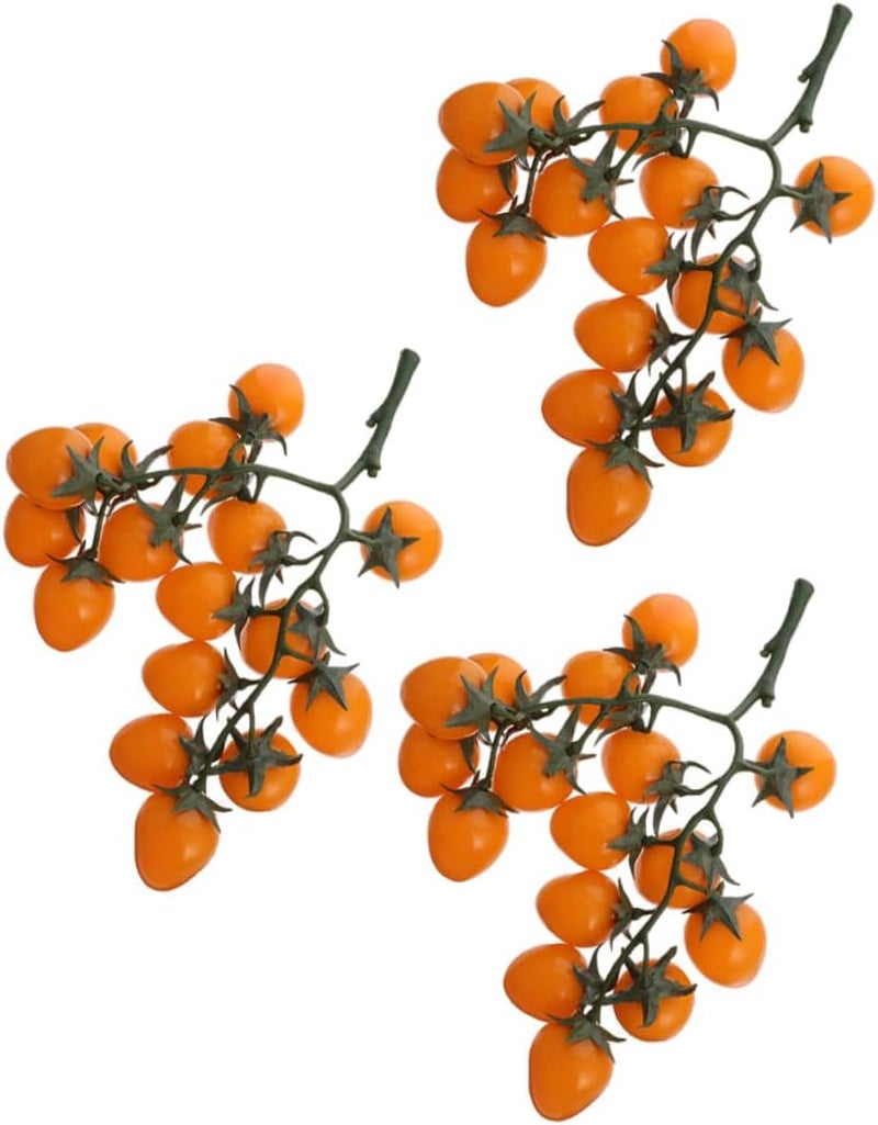 Artificial Cherry Tomatoes Simulation Vegetable Fruits 3pcs Lifelike Plastic Fake Tomato Bunch for Home Kitchen Decor Photography Props - Image 1