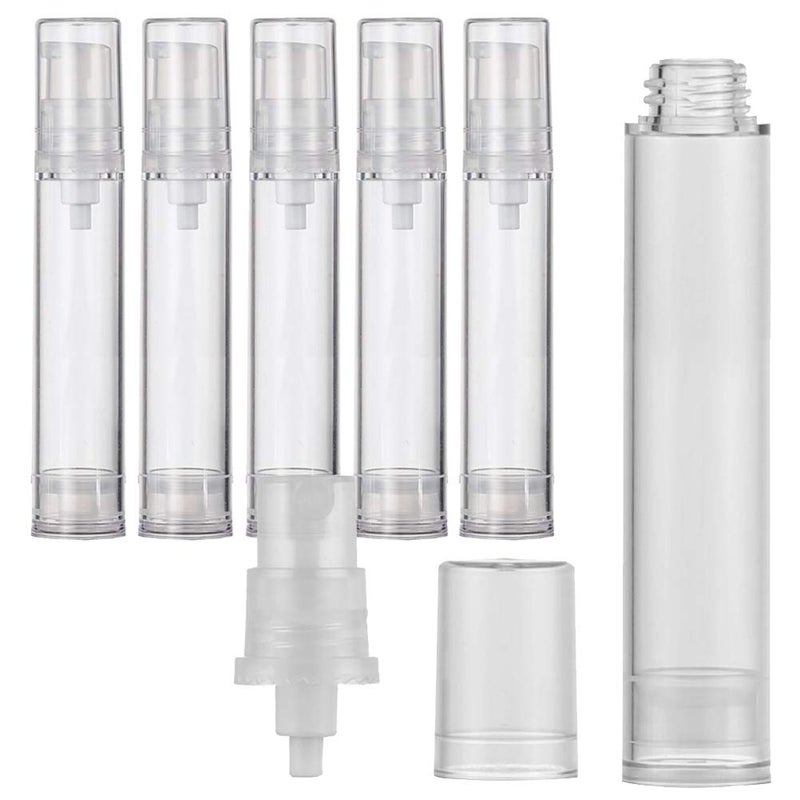 UPSTORE 6Pcs 0.5oz(15ml) Clear Plastic Airless Pump Bottle Refillable Empty Travel Size Dispenser Makeup Storage Vial Toiletries Container for Liquid Emulsion Essence Serum Foundation 