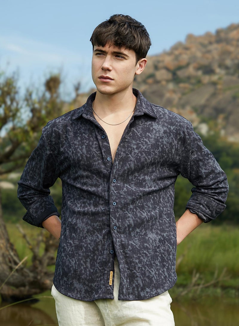 Campus Sutra Men's Prussian Blue Faded Corduroy Oversized Shirt  - Image 2