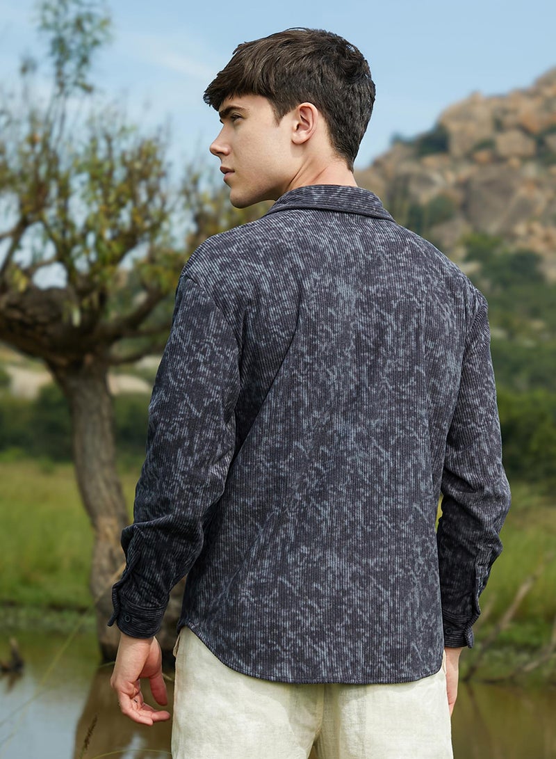 Campus Sutra Men's Prussian Blue Faded Corduroy Oversized Shirt  - Image 5