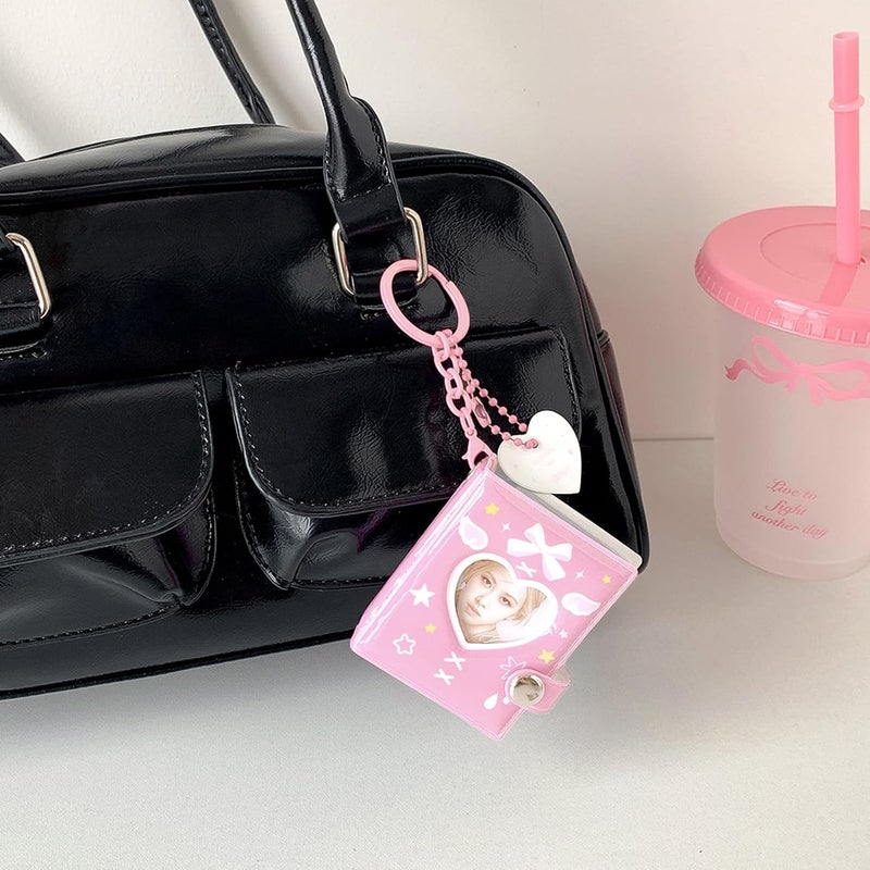 2 PCS 32 Pockets Photocard Binder, Kpop Photocard Holder with Heart Hollow Design, Mini Photo Album with Pendant for Idol Cards, for Polaroids, Photos (Pink, White) - Image 4