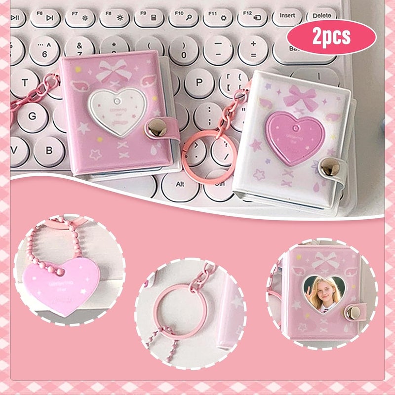 2 PCS 32 Pockets Photocard Binder, Kpop Photocard Holder with Heart Hollow Design, Mini Photo Album with Pendant for Idol Cards, for Polaroids, Photos (Pink, White) - Image 5