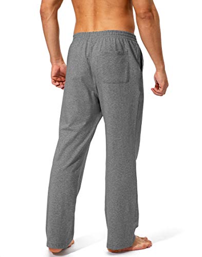 Pudolla Men's Cotton Yoga Sweatpants Athletic Lounge Pants Open Bottom Casual Jersey Pants for Men with Pockets (Grey X-Large) - Image 3