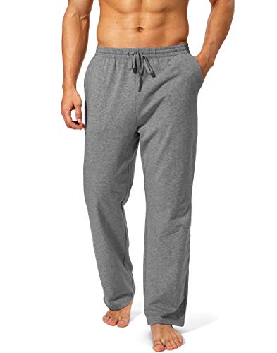 Pudolla Men's Cotton Yoga Sweatpants Athletic Lounge Pants Open Bottom Casual Jersey Pants for Men with Pockets (Grey X-Large) - Image 2