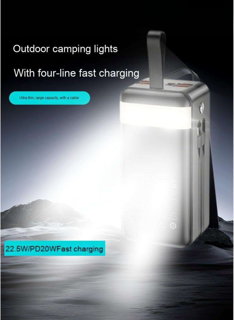 Oale 50000mAh Power Bank with LED Display & Camping Lamp – 22.5W PD Fast Charging, 4 Built-in Cables (USB, Type-C, Lightning, Mini USB) – Fast Charger for iPhone 15/14/13, Samsung Galaxy S24/S23, Xiaomi, Oppo, Vivo, Huawei – Outdoor Party & Camping Backup – Black - Image 5