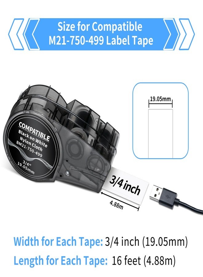Labelife شريط لاصق بديل متوافق من Labelife لشريط M21-750-499، أسود على قماش نايلون أبيض، مقاس 3/4 بوصة، للأسلاك والكابلات، متوافق مع طابعات M210- وM211- وBMP21 Plus وBMP21 LAB، مقاس 0.75 بوصة، عبوة من 4 قطع - Image 3