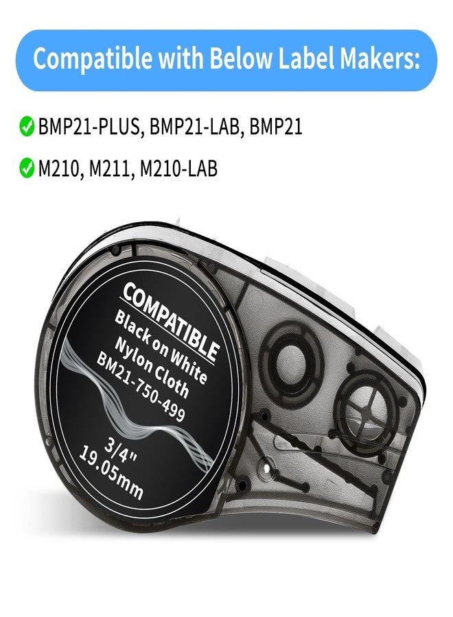 Labelife شريط لاصق بديل متوافق من Labelife لشريط M21-750-499، أسود على قماش نايلون أبيض، مقاس 3/4 بوصة، للأسلاك والكابلات، متوافق مع طابعات M210- وM211- وBMP21 Plus وBMP21 LAB، مقاس 0.75 بوصة، عبوة من 4 قطع - Image 2