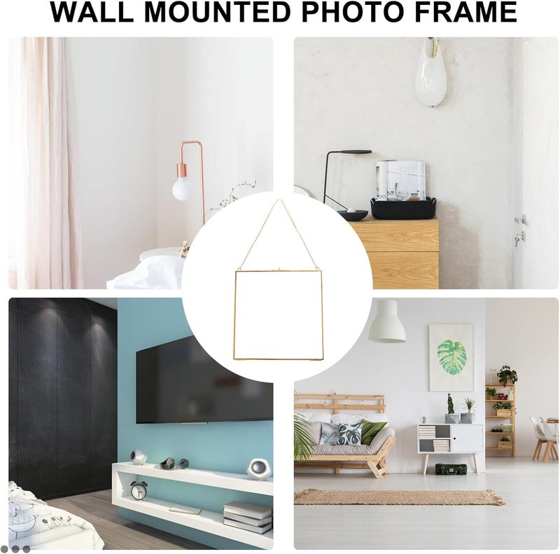 Hanging Glass Specimen Clip Frame 24x24cm Gold Wall-mounted Photo Display Holder Frame for Plant Specimens and Preserved Flowers - Image 2