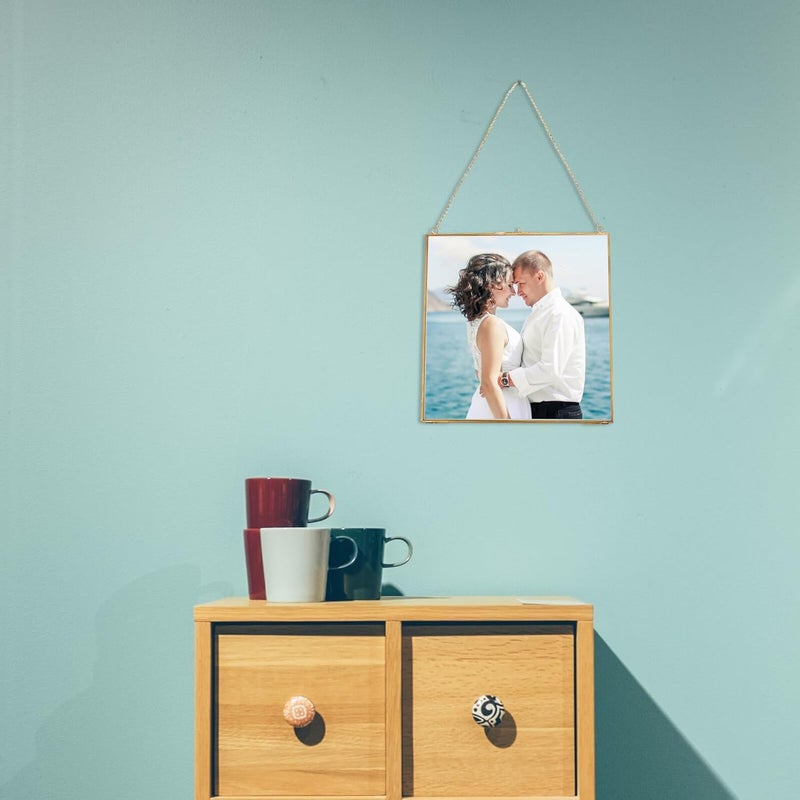 Hanging Glass Specimen Clip Frame 24x24cm Gold Wall-mounted Photo Display Holder Frame for Plant Specimens and Preserved Flowers - Image 3