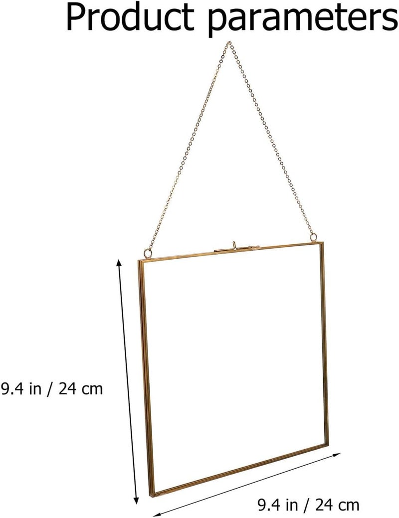 Hanging Glass Specimen Clip Frame 24x24cm Gold Wall-mounted Photo Display Holder Frame for Plant Specimens and Preserved Flowers - Image 1