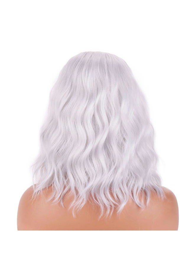 BERON Silver Wig Short Curly Wig Bob Wig Silver White Wigs Women Girls Beach Wave Wigs for Cosplay Costume Party Wig Cap Included - Image 4