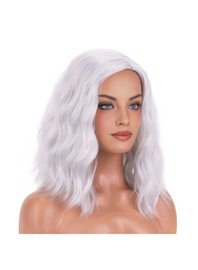 BERON Silver Wig Short Curly Wig Bob Wig Silver White Wigs Women Girls Beach Wave Wigs for Cosplay Costume Party Wig Cap Included - Image 2