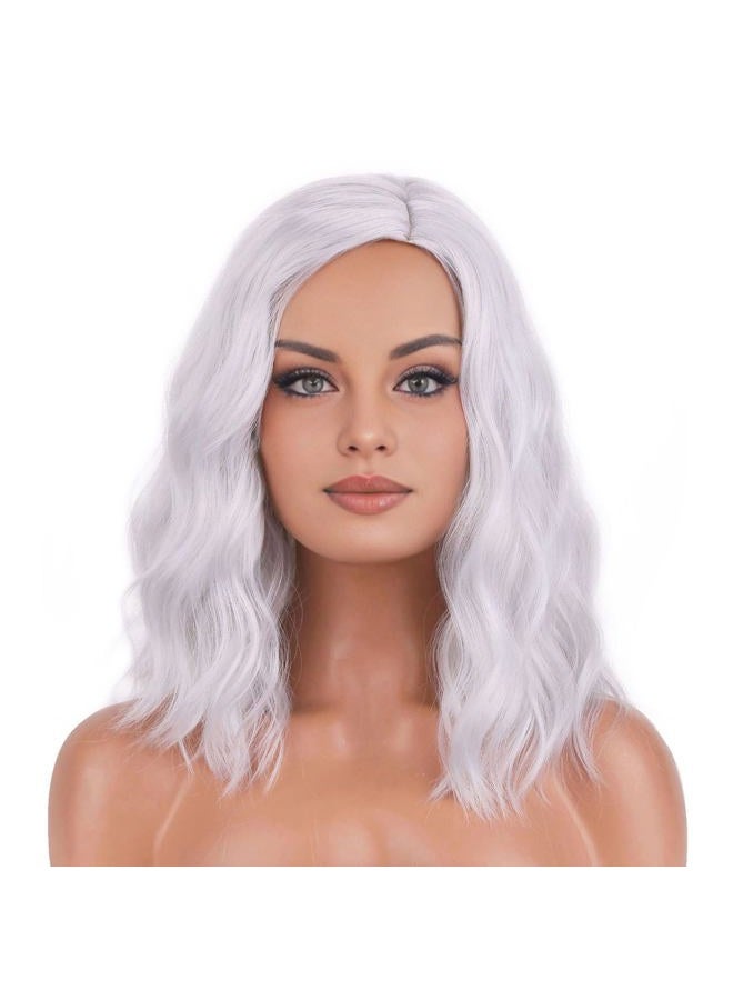 BERON Silver Wig Short Curly Wig Bob Wig Silver White Wigs Women Girls Beach Wave Wigs for Cosplay Costume Party Wig Cap Included - Image 1
