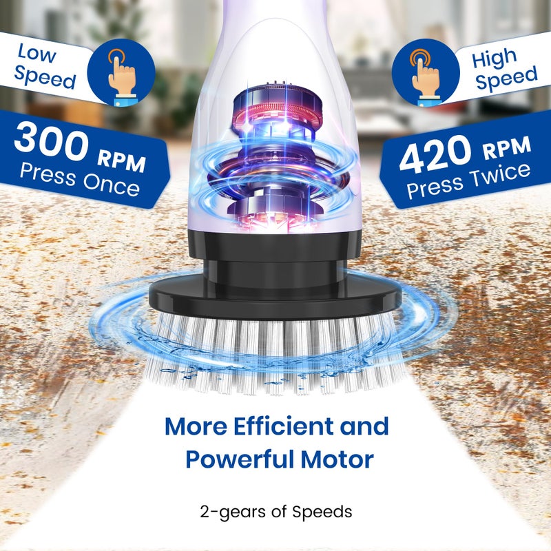 keimi فرشاة تنظيف كهربائية كييمي، فرشاة تنظيف دش جديدة بدون سلك مع رؤوس فرشاة قابلة للتبديل، سرعات قابلة للتعديل، ومقبض قابل للتعديل لتنظيف أرضيات الحمام والبلاط - Image 2