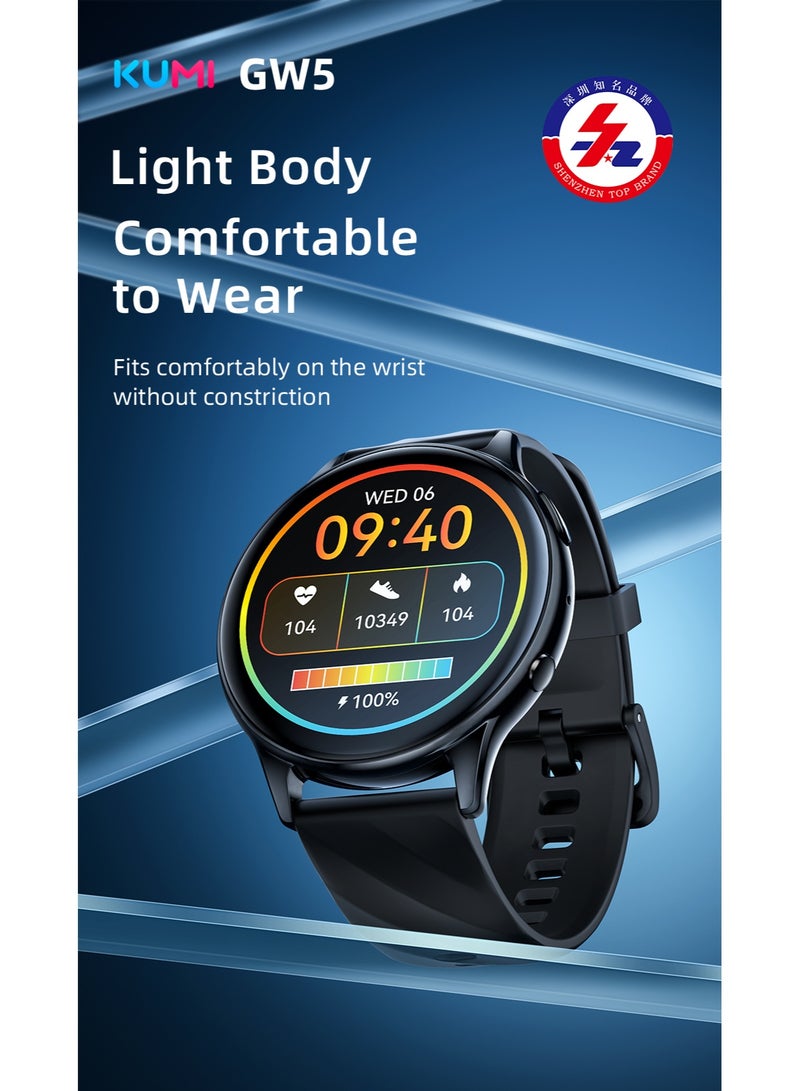 Kumi GW5 Smart Watch 1.39" HD Display, Bluetooth Calling, AI Voice Assistant, SpO₂ & Heart Rate Monitor, 15–20 Day Battery – Black - Image 5
