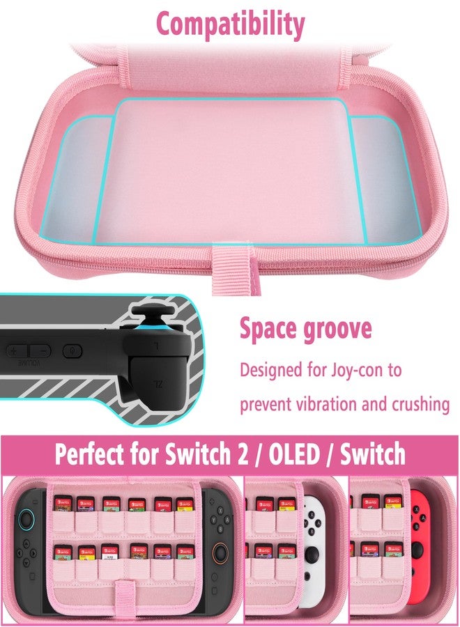 TIKOdirect Carrying Case for Switch2 Mode, Classic Color Travel Bag with 20 Game Card Slots Inner Storage Bag for Switch Console Joy-Con & Accessories, Pink - Image 4