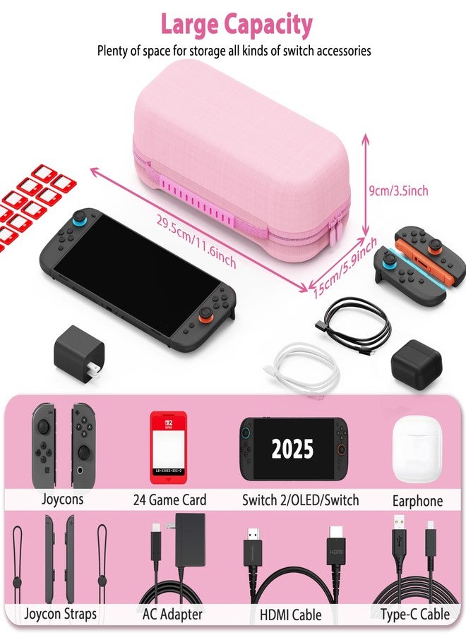 TIKOdirect Carrying Case for Switch2 Mode, Classic Color Travel Bag with 20 Game Card Slots Inner Storage Bag for Switch Console Joy-Con & Accessories, Pink - Image 5