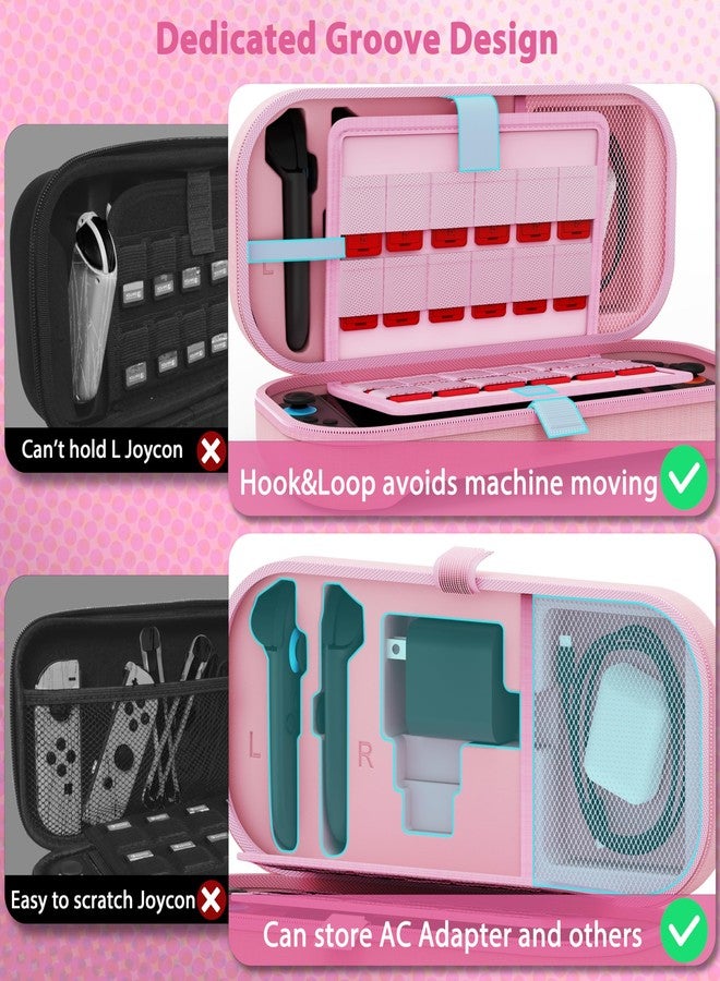 TIKOdirect Carrying Case for Switch2 Mode, Classic Color Travel Bag with 20 Game Card Slots Inner Storage Bag for Switch Console Joy-Con & Accessories, Pink - Image 3