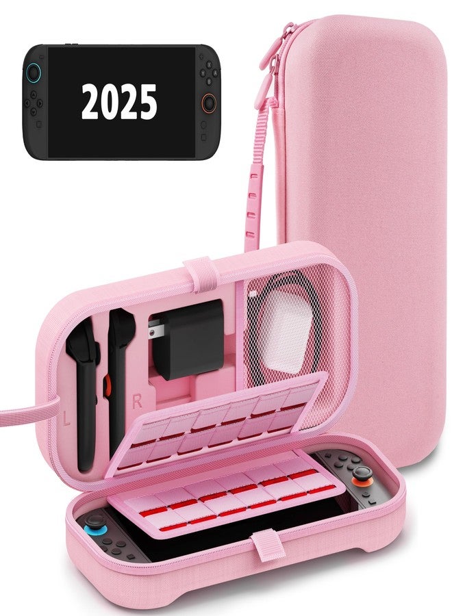 TIKOdirect Carrying Case for Switch2 Mode, Classic Color Travel Bag with 20 Game Card Slots Inner Storage Bag for Switch Console Joy-Con & Accessories, Pink - Image 1