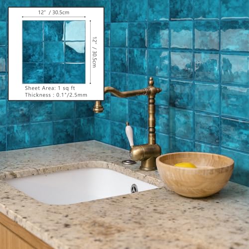 BESTWOO 10 Sheet Thicker Peel and Stick Backsplash Tile, 12"x12" 3D Self Adhesive Square Mosaic Subway Checkered Vinyl Backsplash Stick on Wall Tiles for Bathroom, Kitchen, Living Room (10, Blue) - Image 2