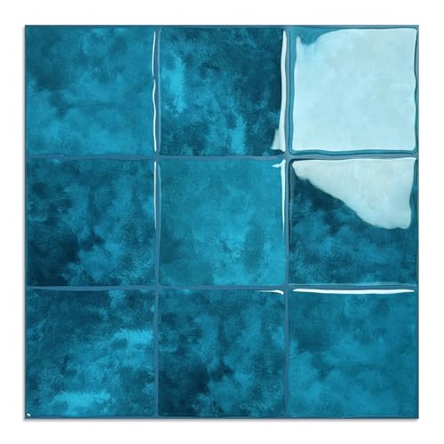 BESTWOO 10 Sheet Thicker Peel and Stick Backsplash Tile, 12"x12" 3D Self Adhesive Square Mosaic Subway Checkered Vinyl Backsplash Stick on Wall Tiles for Bathroom, Kitchen, Living Room (10, Blue) - Image 1