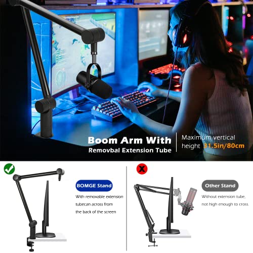 BOMGE Boom Arm Mic Stand - Adjustable Heavy Duty Suspension Boom Scissor Arm Stand with Cable Management Channels, Desk Clamp for Podcasts, Streaming, Gaming, Home Office, Recording (Black) - Image 3