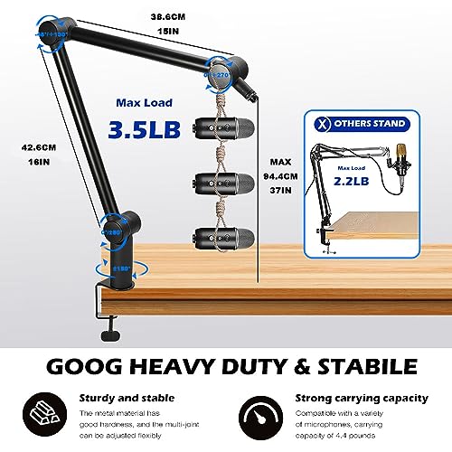 BOMGE Boom Arm Mic Stand - Adjustable Heavy Duty Suspension Boom Scissor Arm Stand with Cable Management Channels, Desk Clamp for Podcasts, Streaming, Gaming, Home Office, Recording (Black) - Image 2