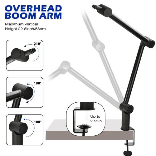 BOMGE Boom Arm Mic Stand - Adjustable Heavy Duty Suspension Boom Scissor Arm Stand with Cable Management Channels, Desk Clamp for Podcasts, Streaming, Gaming, Home Office, Recording (Black) - Image 4