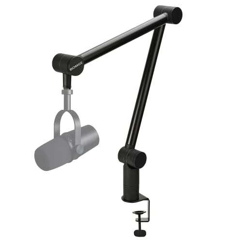 BOMGE Boom Arm Mic Stand - Adjustable Heavy Duty Suspension Boom Scissor Arm Stand with Cable Management Channels, Desk Clamp for Podcasts, Streaming, Gaming, Home Office, Recording (Black) - Image 1
