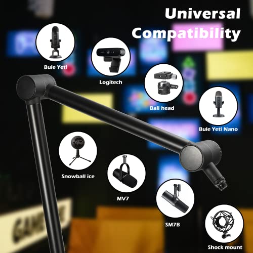 BOMGE Boom Arm Mic Stand - Adjustable Heavy Duty Suspension Boom Scissor Arm Stand with Cable Management Channels, Desk Clamp for Podcasts, Streaming, Gaming, Home Office, Recording (Black) - Image 5