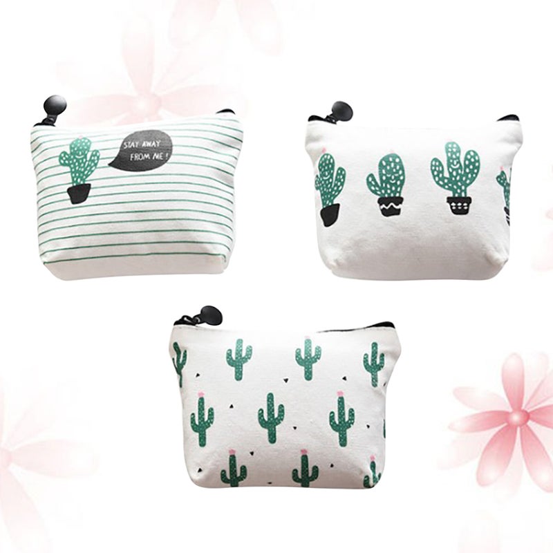 6 pcs Canvas Cactus Student Pen Pencil Case Cosmetic Makeup Bag Holder Mini Wallet Cactus Change Pouch Key Holder Bag - Image 1
