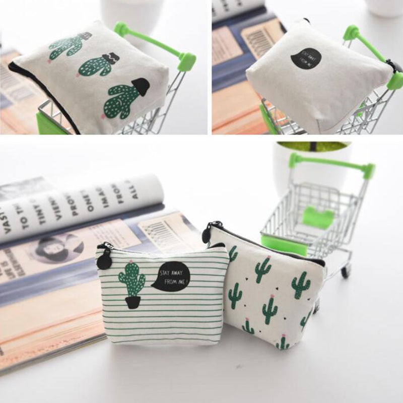 6 pcs Canvas Cactus Student Pen Pencil Case Cosmetic Makeup Bag Holder Mini Wallet Cactus Change Pouch Key Holder Bag - Image 3