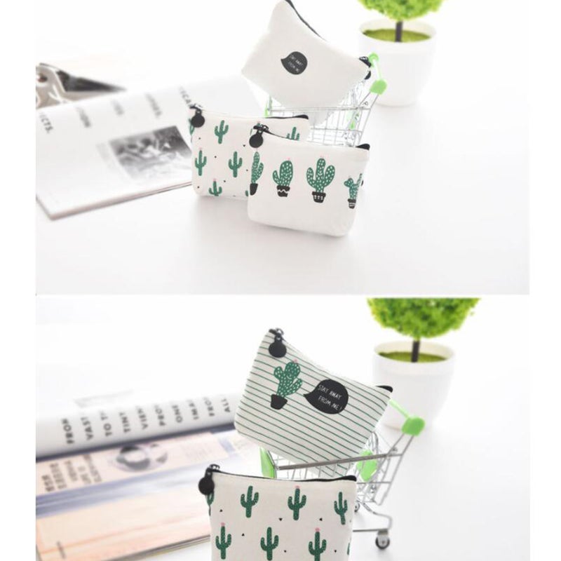 6 pcs Canvas Cactus Student Pen Pencil Case Cosmetic Makeup Bag Holder Mini Wallet Cactus Change Pouch Key Holder Bag - Image 5