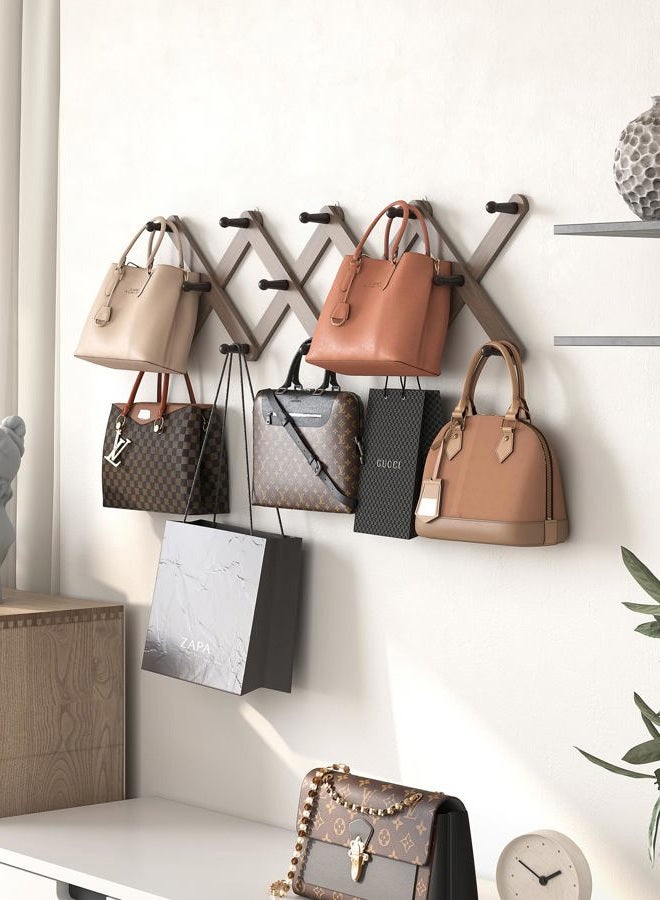 OROPY Wood Accordion Wall Hanger, Expandable Coat Rack Wall Mount with 14 Pegs, Expanding Hat Rack for Wall, X Shape, 27"×10", Walnut Color - Image 3