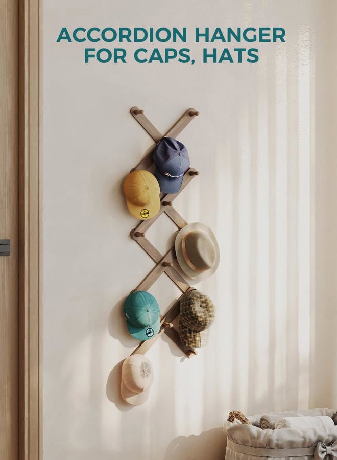 OROPY Wood Accordion Wall Hanger, Expandable Coat Rack Wall Mount with 14 Pegs, Expanding Hat Rack for Wall, X Shape, 27"×10", Walnut Color - Image 5