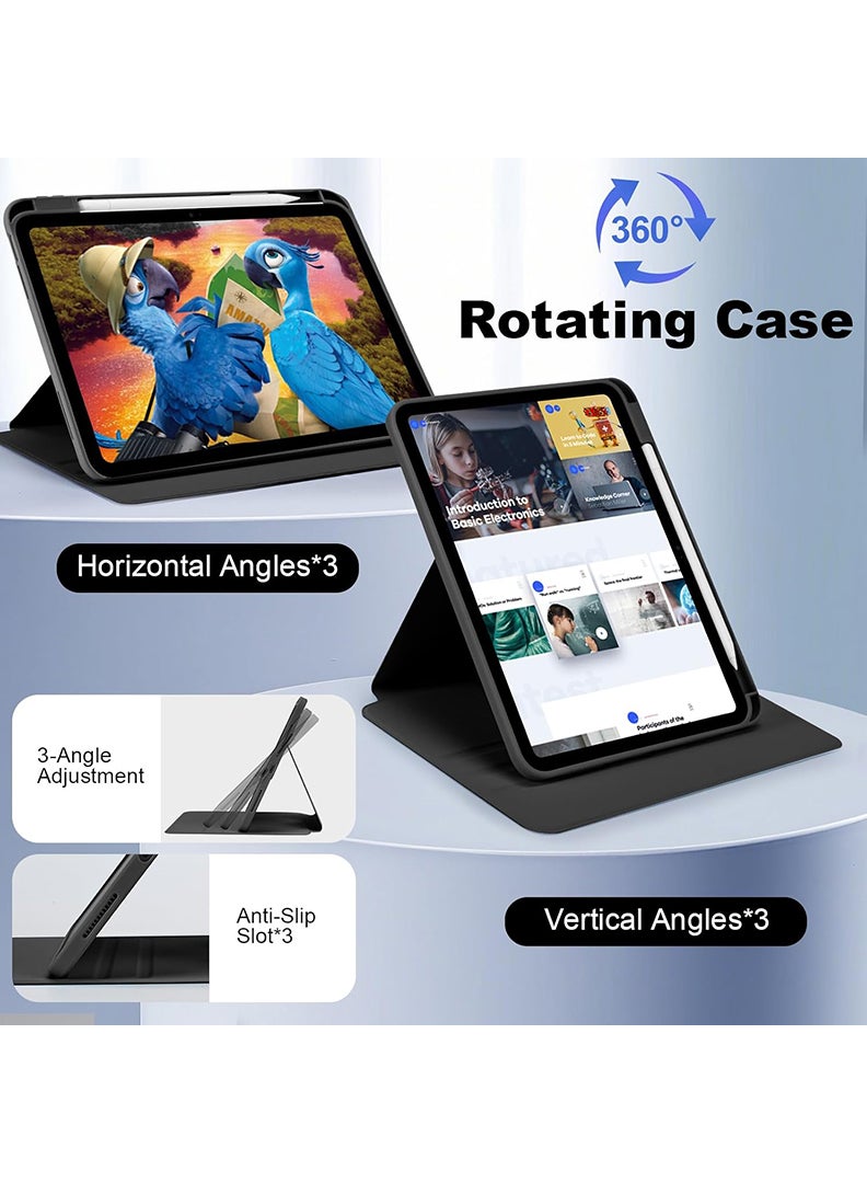 ثيودور جراب دوار لجهاز iPad (A16) الجيل الحادي عشر 11 بوصة/الجيل العاشر 10.9 بوصة (2025/2022) مع حامل قلم، غطاء خلفي شفاف مقاوم للصدمات قابل للدوران 360 درجة، خاصية التشغيل/الإيقاف التلقائي، أسود - Image 3