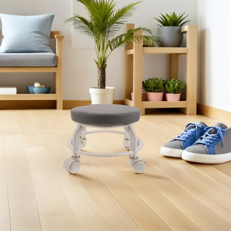 Healifty Swivel Rolling Stool 10" High Pu Leather Low Salon Footrest Chair with 360° Rotation and Caster Wheels for Spa, Pedicure, and Home Use - Image 2