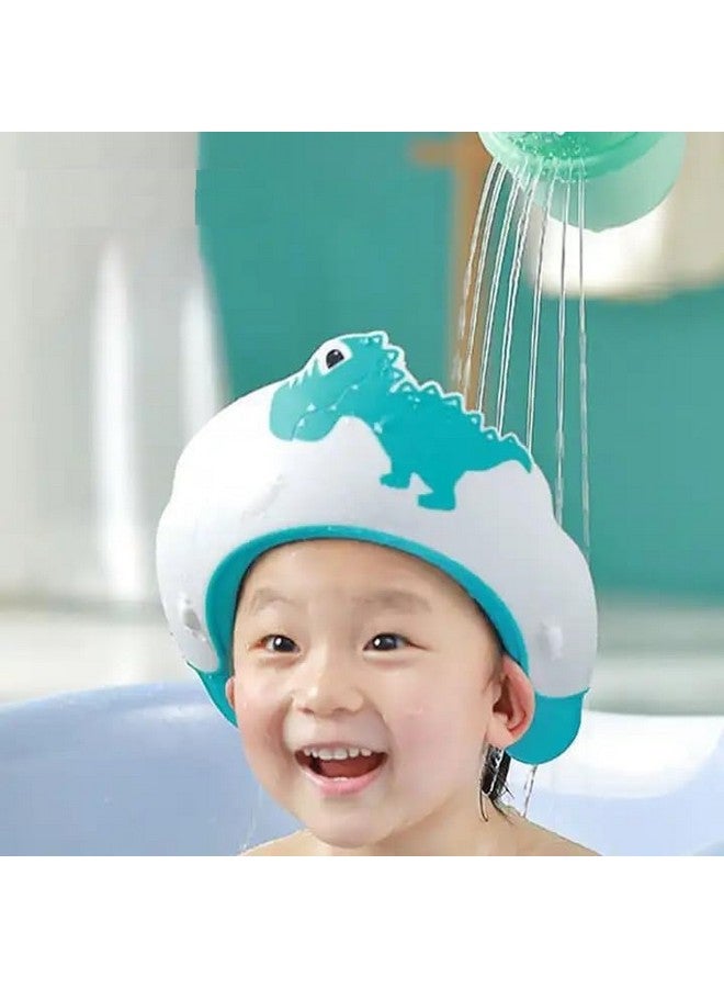 LONGMIRE Baby Shower Cap for Kids Hair Washing Shield, Toddler Bath Hat, Shampoo Visor, Head Protector - Cute Dinosaur Shape Makes Bath More Fun - Blue (1 Pack) - Image 1
