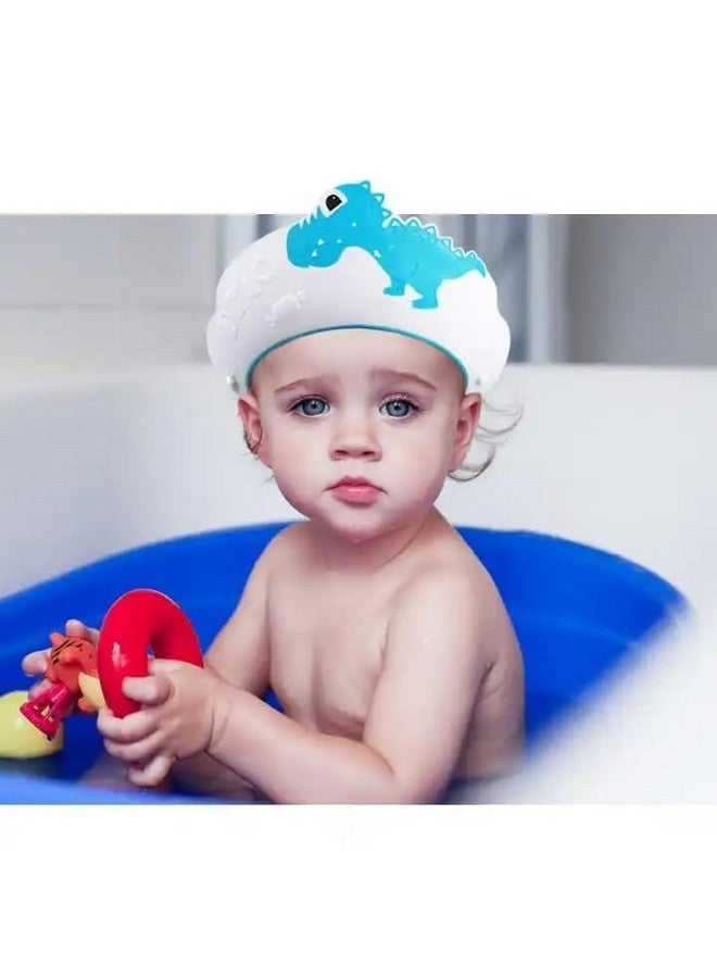 LONGMIRE Baby Shower Cap for Kids Hair Washing Shield, Toddler Bath Hat, Shampoo Visor, Head Protector - Cute Dinosaur Shape Makes Bath More Fun - Blue (1 Pack) - Image 3