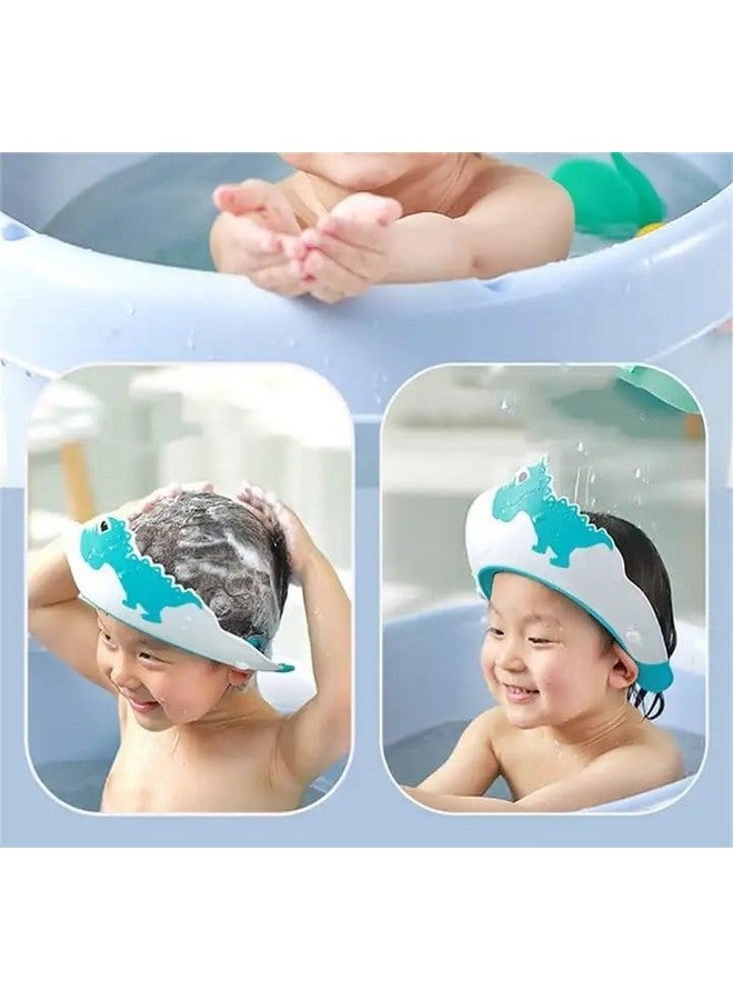 LONGMIRE Baby Shower Cap for Kids Hair Washing Shield, Toddler Bath Hat, Shampoo Visor, Head Protector - Cute Dinosaur Shape Makes Bath More Fun - Blue (1 Pack) - Image 2