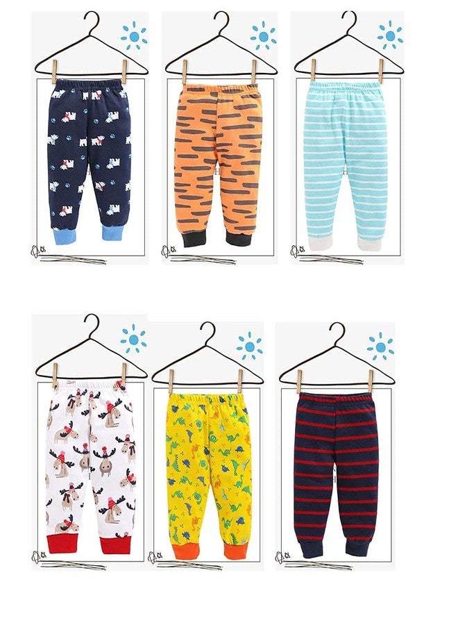 TiniBerry Baby Boys Girls Cotton All Over Print Pajama Rib Pants Pack of 6 Assorted Prints Pack of 6 (3-6 Months, Blue) - Image 4