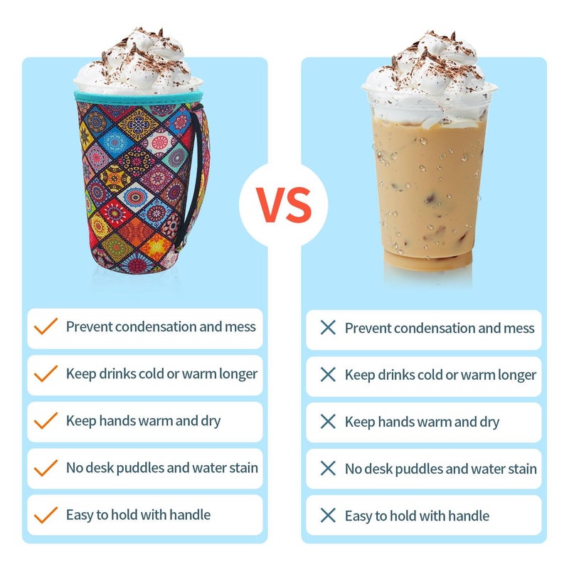 AJLTPA 4Pack Reusable Iced Coffee Sleeve Insulator Sleeves for Cold Drinks Beverages  Neoprene Cup Holder for Most Coffee  Fits 30-32oz Large Cups (Sugar Skull with handle) - Image 4